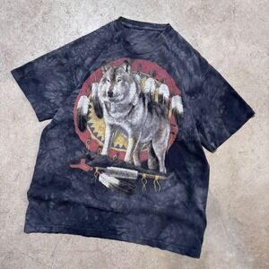 Vintage The Mountain Wolf Tie Dye T-Shirt Native American Style‎ Nature Size M